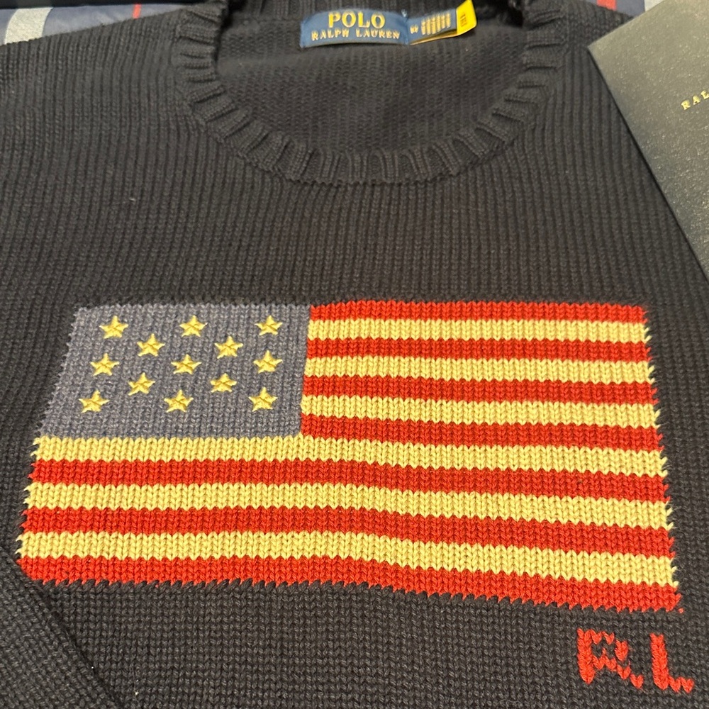 Polo by Ralph Lauren Men's Navy Sweater with American Flag Design